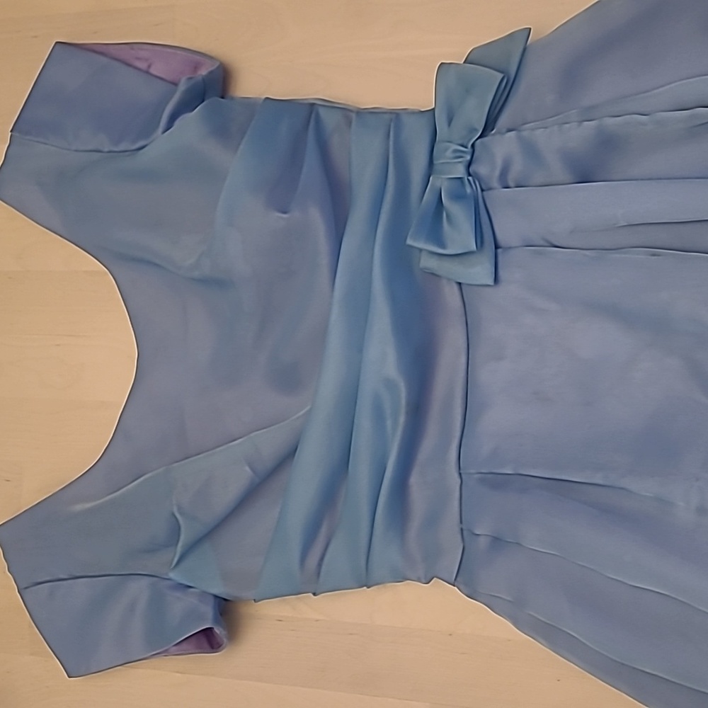 VTG 1950s Handmade Fit n' Flare Layered Blue Short Sleeved Cocktail Dress - Picture 7 of 17